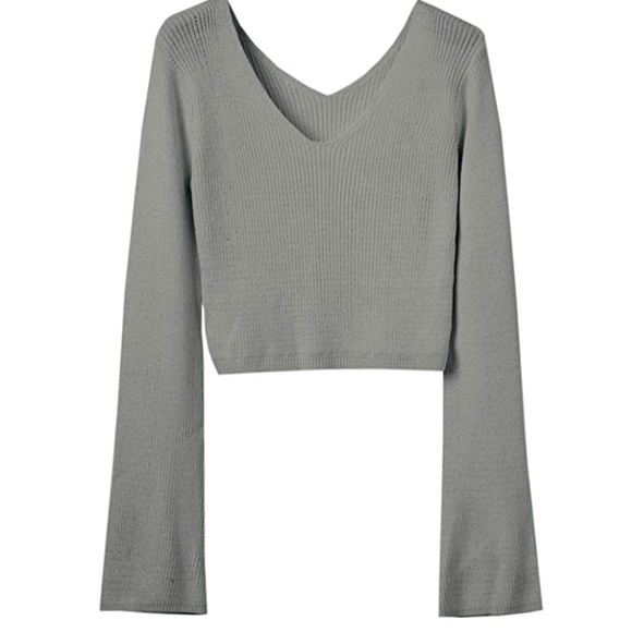 V Neck Long Sleeve Pullover Sweater Crop Top/ - Picture 6 of 7